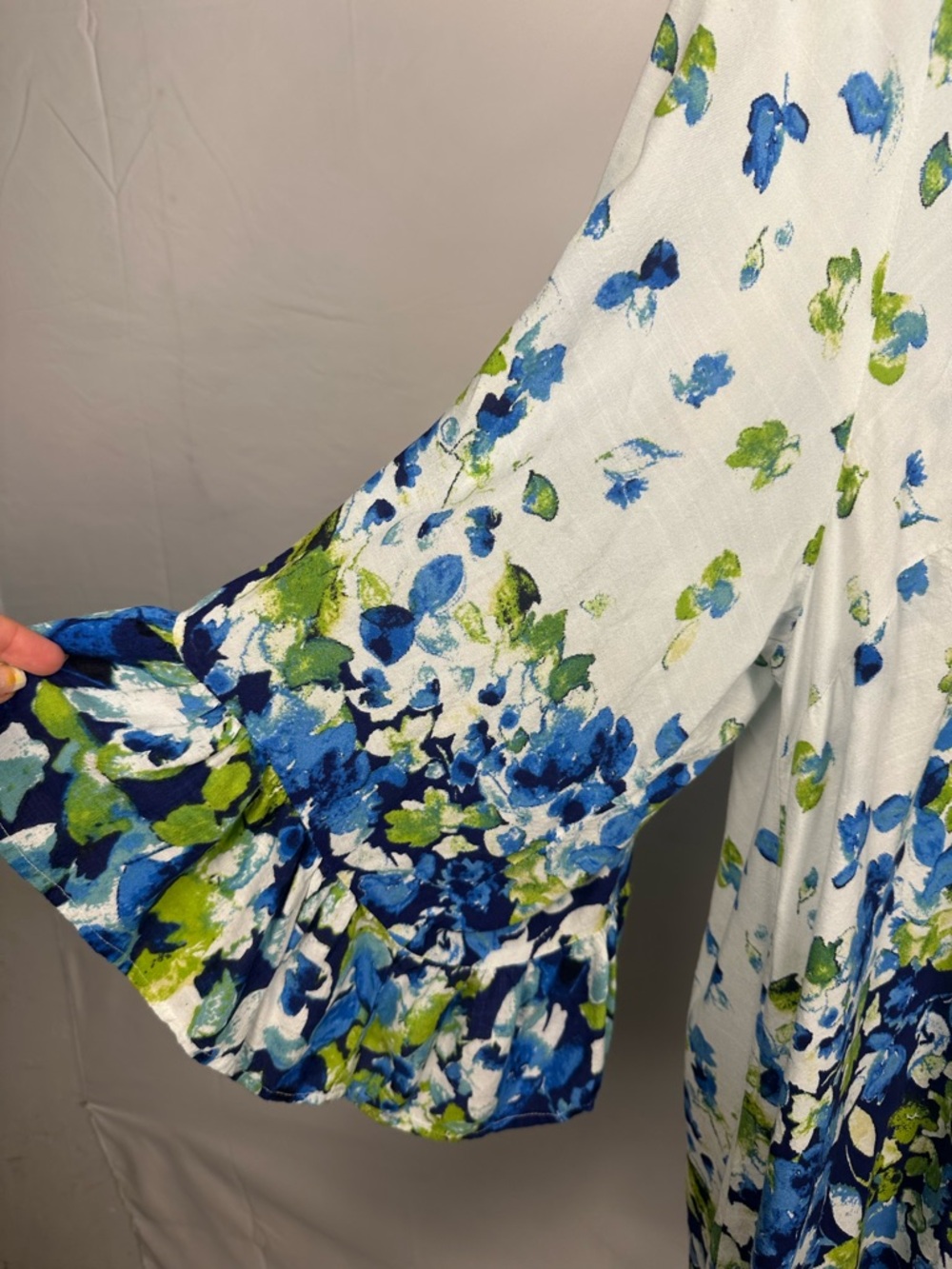 Avenue White Floral Tassel Tie Ruffle-Hem Tunic with Blue and Green Print - Picture 7 of 11